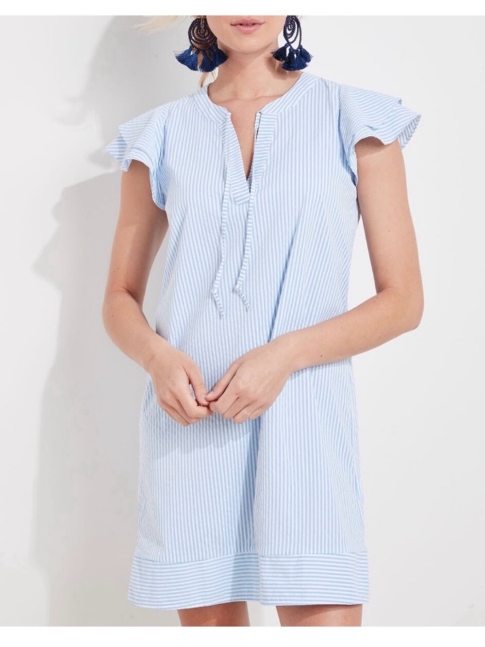 Vineyard Vines Light Blue & White Striped Midi Dress